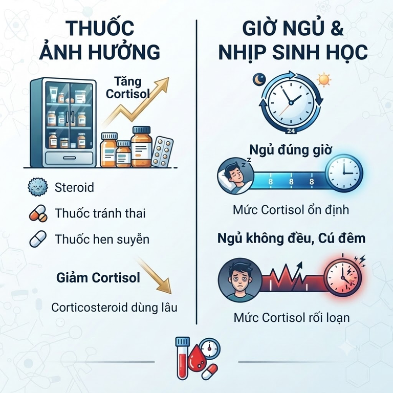 Xét nghiệm Cortisol bị ảnh hưởng bởi thuốc và giờ ngủ ra sao?